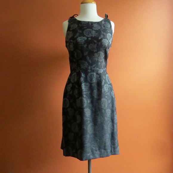 Vtg NICOLE MILLER Brocade Roses Cocktail Dress 8 - Picture 4 of 9